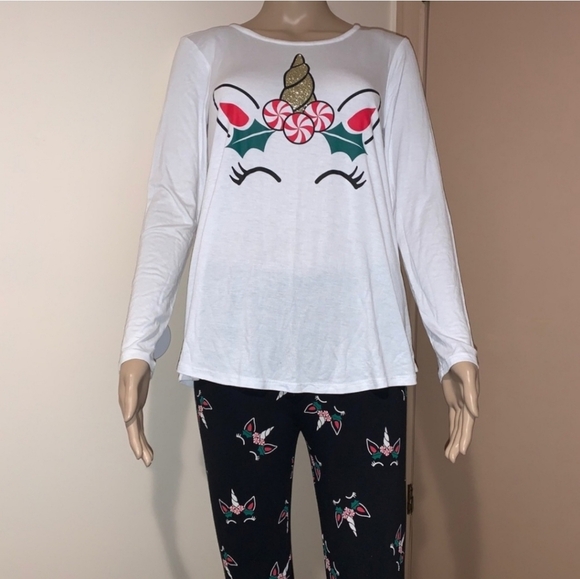 Justice Girls Christmas Holiday Unicorn Long Sleeve Tee Shirt Size 12 EUC - Picture 4 of 12